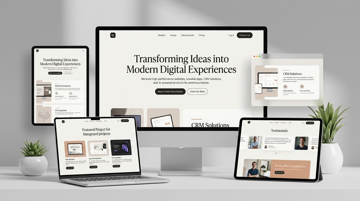Web development dashboard and website interface preview